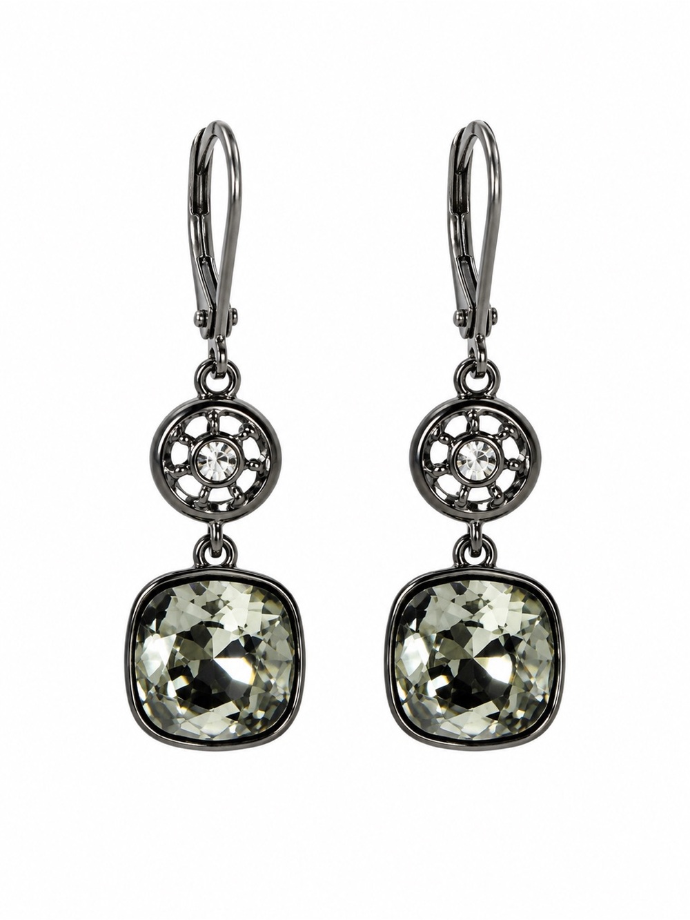 Givenchy Gray Crystal Drop Earrings Gunmetal Tone Leverbac